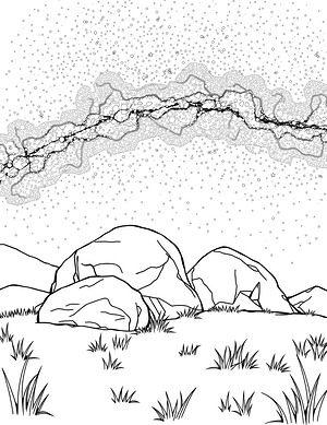 Milky Way Over Rocks - Printable coloring page