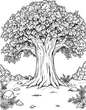 Autumn Oak Tree - Printable coloring page