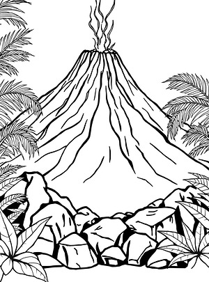 Volcano Erupts Above Palms - Printable coloring page
