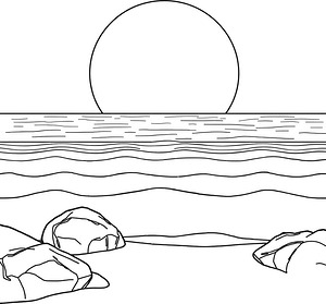 Ocean Wave Sunset - Printable coloring page