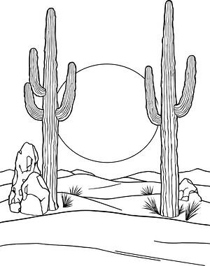Saguaro Sunset Horizon - Printable coloring page
