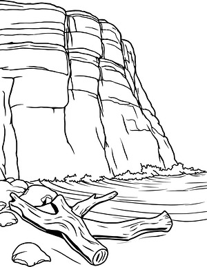 Rocky Cliff and Sea - Printable coloring page