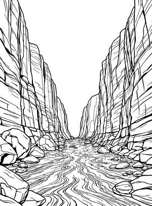 Canyon Walls and River - Printable coloring page