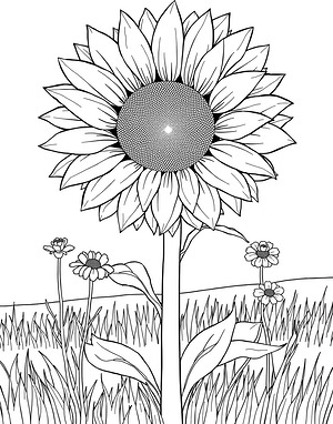 Tall Sunflower Meadow - Printable coloring page