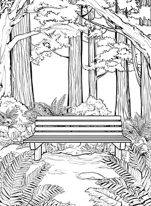 Wooden Seat on Path - Printable coloring page