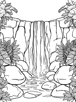Three Tiers of Falling Water - Printable coloring page