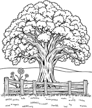 Oak and Fence - Printable coloring page