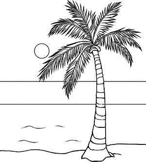 Palm Tree Beach Sunset - Printable coloring page