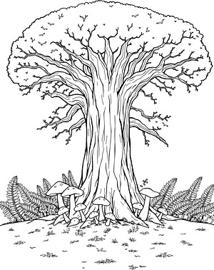 Ancient Oak Tree - Printable coloring page