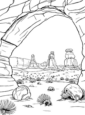 Desert Rock Towers - Printable coloring page