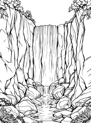 Cascading Canyon Waterfall - Printable coloring page