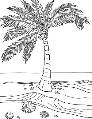 Palm Tree on Shore - Printable coloring page