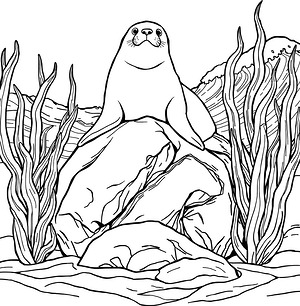 Seal on Big Rock - Printable coloring page