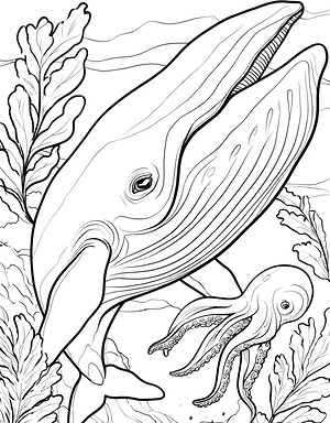 Whale and Squid - Printable coloring page
