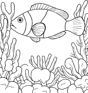 Clownfish in Anemone Patch - Printable coloring page