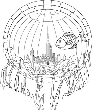 Underwater Bubble Town - Printable coloring page