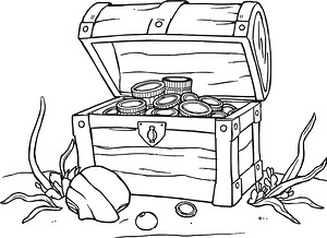 Open Chest on Ocean Floor - Printable coloring page