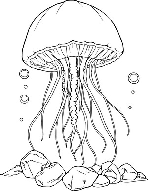 Jellyfish in Ocean - Printable coloring page