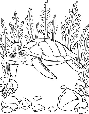 Turtle Amid Tall Kelp - Printable coloring page