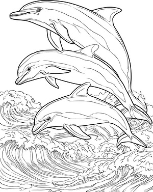 Pod of Ocean Dolphins - Printable coloring page