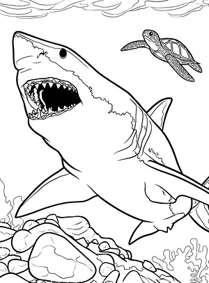 Shark and Sea Turtle - Printable coloring page