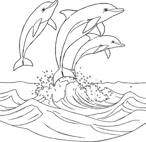 Pod of Jumping Dolphins - Printable coloring page