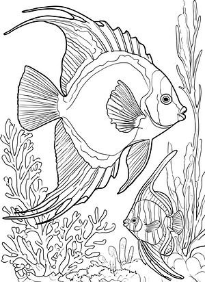 Parrotfish on Coral - Printable coloring page