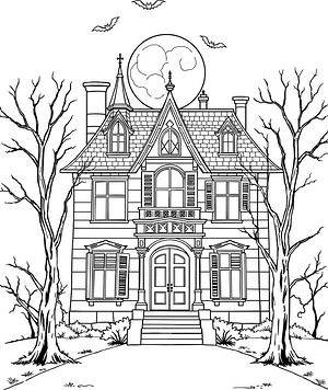 Halloween House on Hill - Printable coloring page