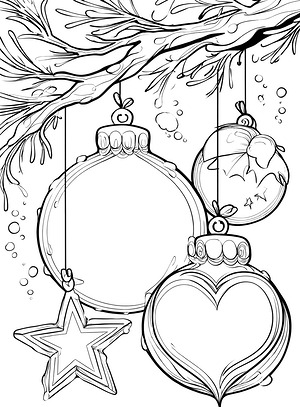 Holiday Ornament Cluster - Printable coloring page