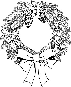 Christmas Wreath and Pinecones - Printable coloring page