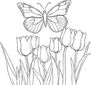 Butterfly Spring Blossom - Printable coloring page