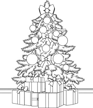Ornament Covered Christmas Tree - Printable coloring page
