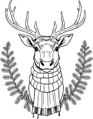 Reindeer with Knitted Scarf - Printable coloring page