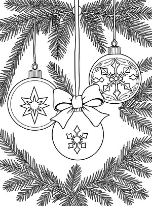 Christmas Spheres and Bows - Printable coloring page