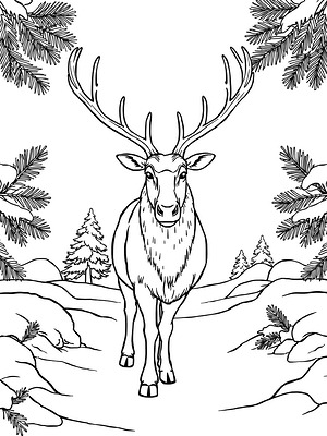 Reindeer in Snowy Glade - Printable coloring page