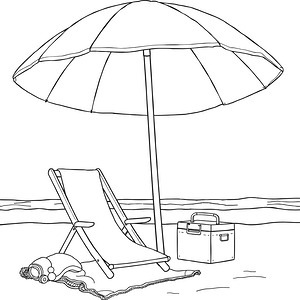 Chair and Towel Under Umbrella - Printable coloring page