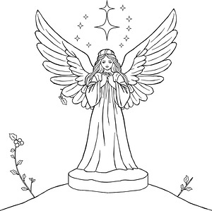 Winged Christmas Angel - Printable coloring page