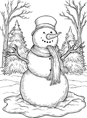 Snowman with Carrot Nose - Printable coloring page
