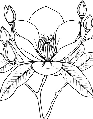 Magnolia Blooms Overhead - Printable coloring page