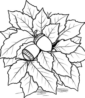 Fall Leaves and Acorns - Printable coloring page