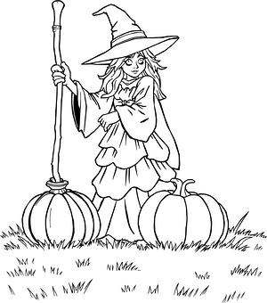 Witch's Bold Attire - Printable coloring page