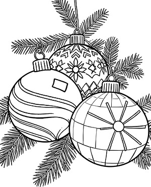 Oversized Ornaments With Pine Boughs - Printable coloring page