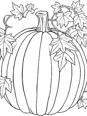 Pumpkin and Autumn Vines - Printable coloring page