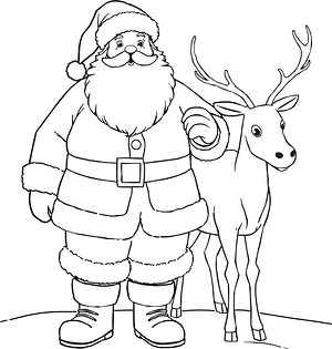 Santa Holds Reindeer Harness - Printable coloring page