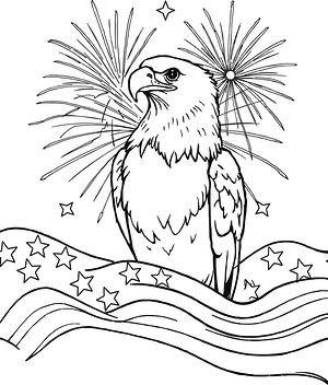 Eagle and Fireworks Display - Printable coloring page