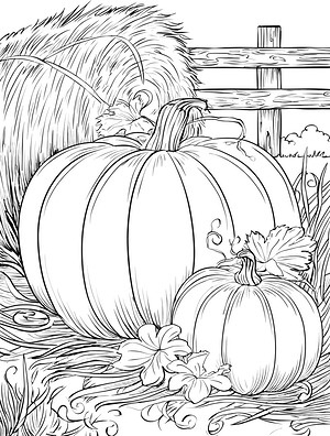 Pumpkin on Hay Bale - Printable coloring page