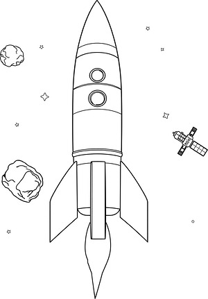 Rocket with Space Satellites - Printable coloring page