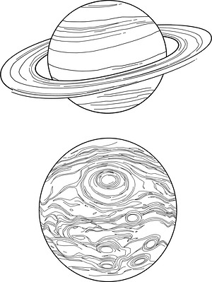 Saturn Rising Above Jupiter's Storms - Printable coloring page
