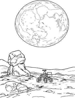 Moon Crater and Boulder - Printable coloring page