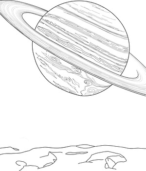 Saturn Rising Over Icy Moon - Printable coloring page